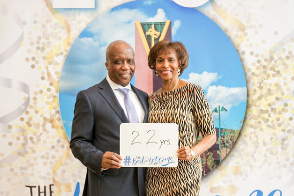 Senior Pastor and First Lady showing 22 year membership